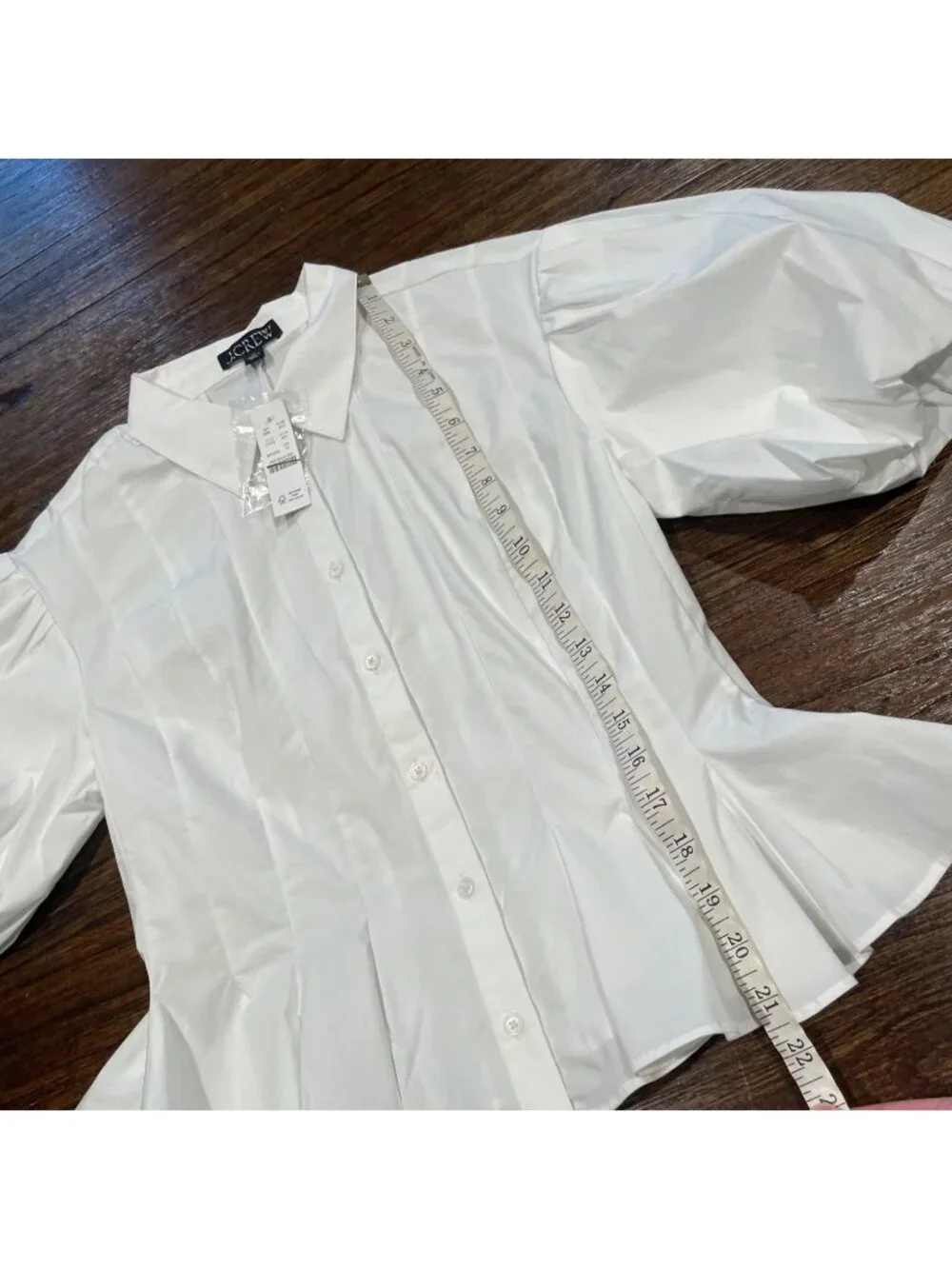 J.Crew Puff-Sleeve Button-Up Shirt Sz 10 White Slim Peplum Top Coquette Romantic